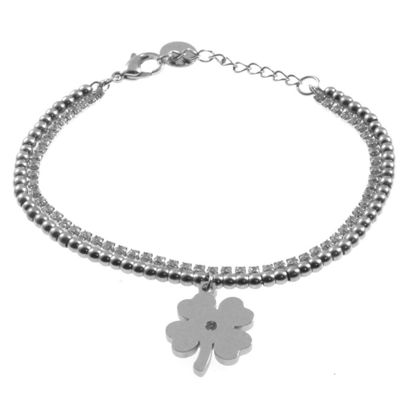 bracciale donna quadrifoglio acciaio e strass