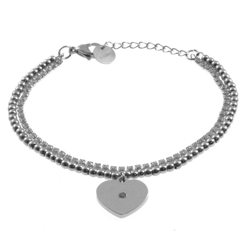 bracciale donna cuore acciaio e strass