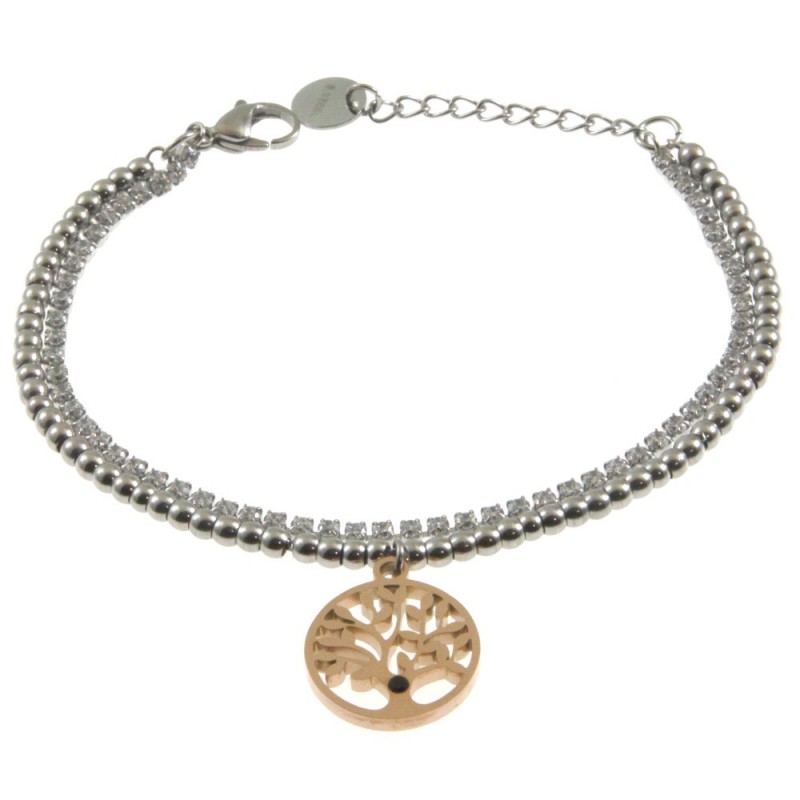 bracciale donna albero della vita acciaio e strass
