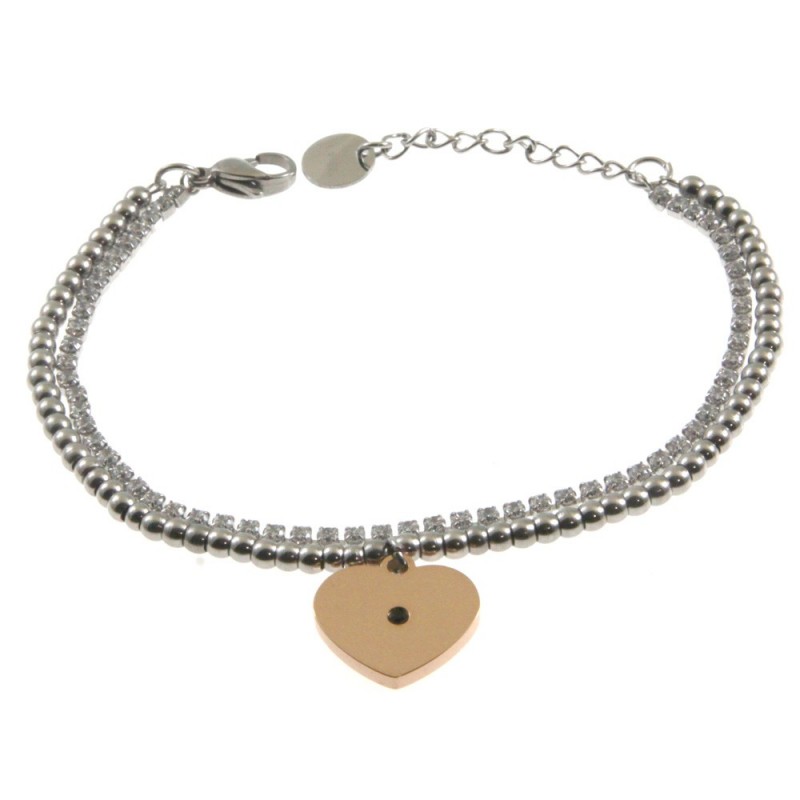 bracciale donna cuore acciaio e strass