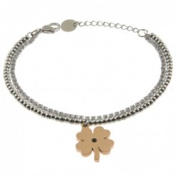 bracciale donna quadrifoglio acciaio e strass