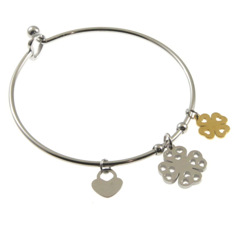 bracciale donna rigido con quadrifogli acciaio