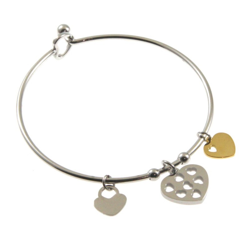 bracciale donna rigido con cuoricini in acciaio