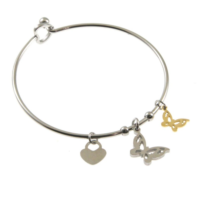 bracciale donna rigido con farfalle in acciaio