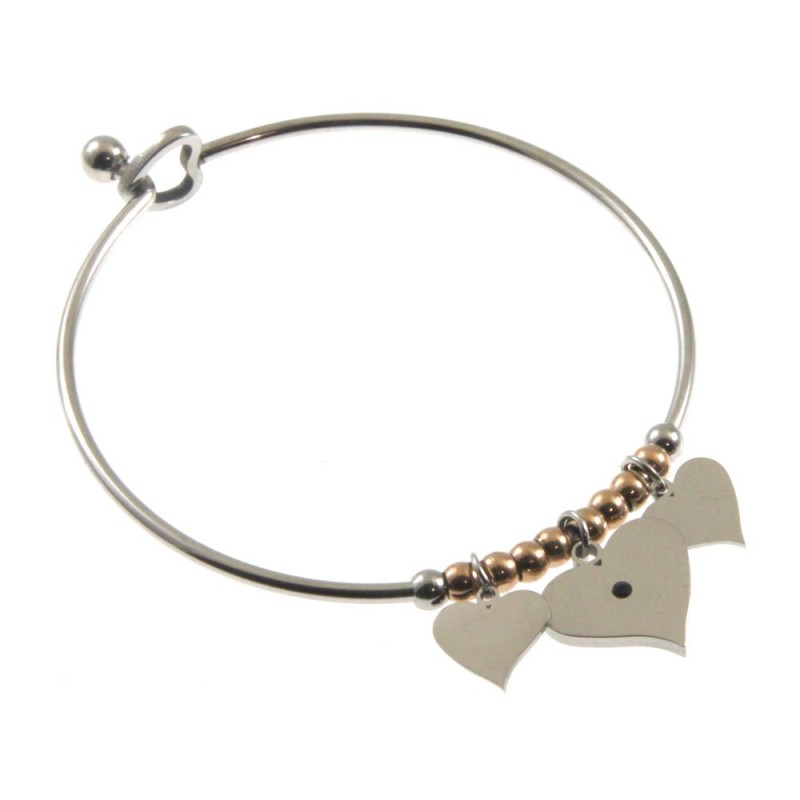 bracciale donna rigido con cuoricini in acciaio