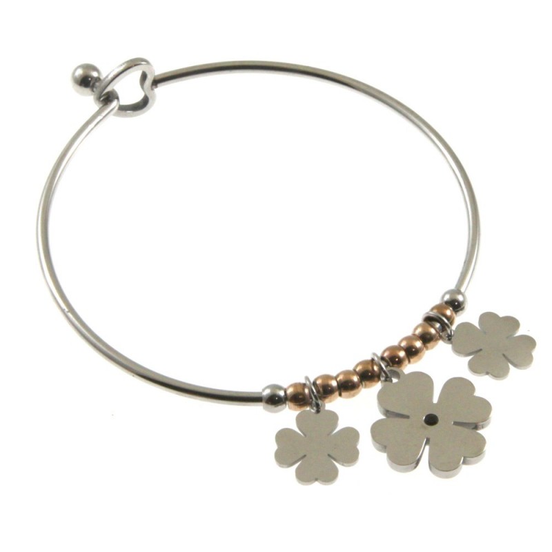 bracciale donna rigido con quadrifogli in acciaio