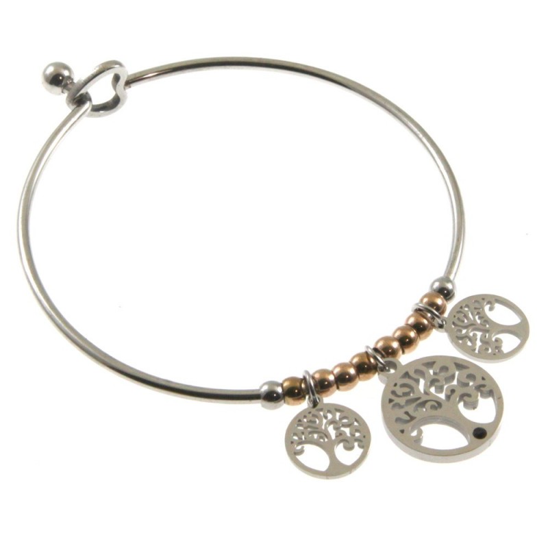 bracciale donna rigido con albero della vita in acciaio