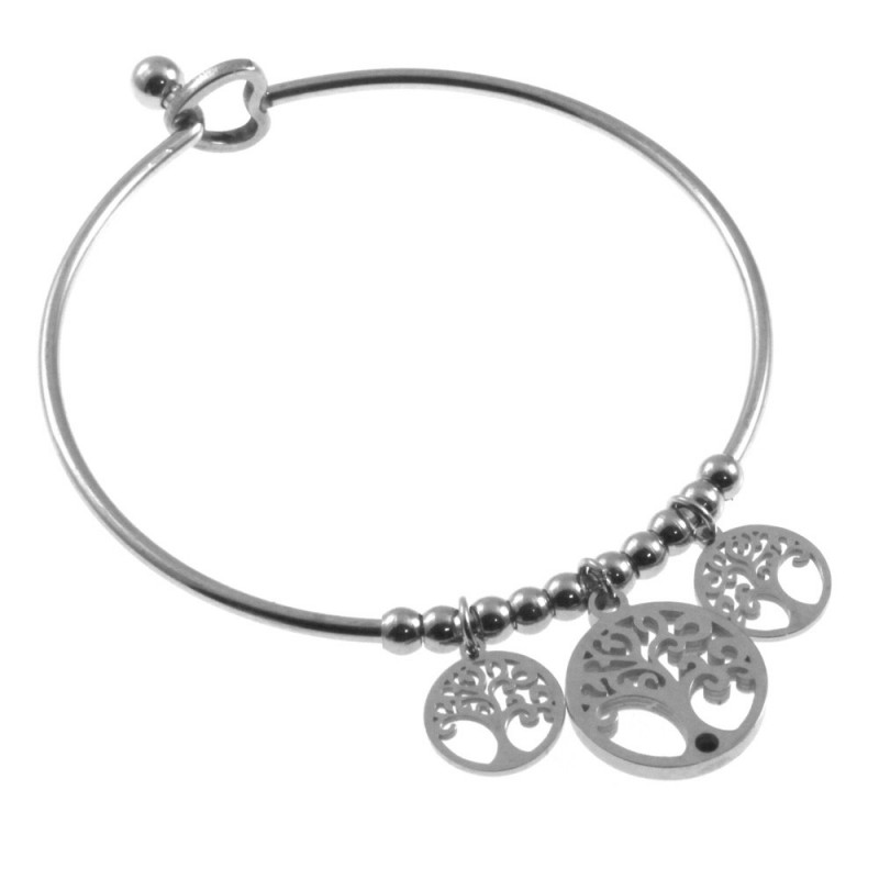 bracciale donna rigido con albero della vita in acciaio