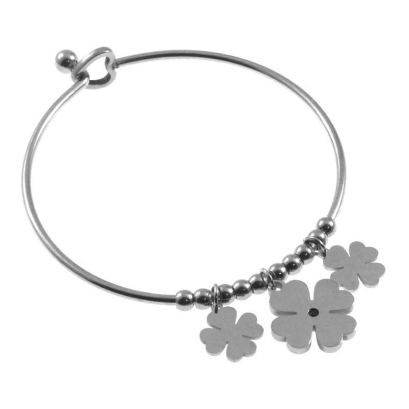 bracciale donna rigido con quadrifogli in acciaio