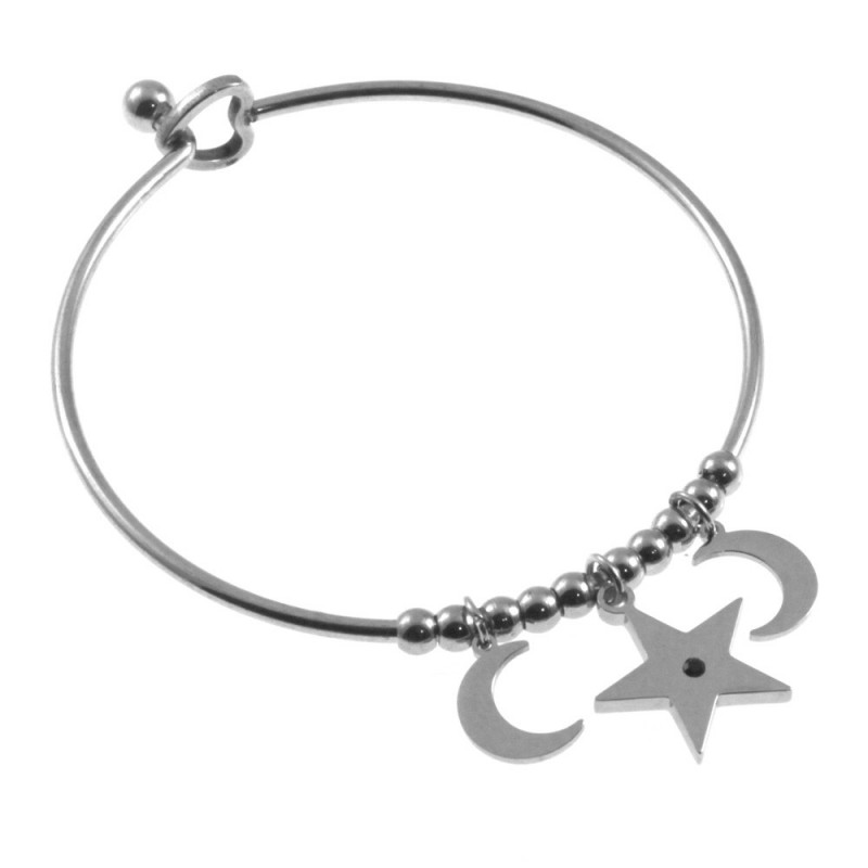 bracciale donna rigido con lune e stelle in acciaio