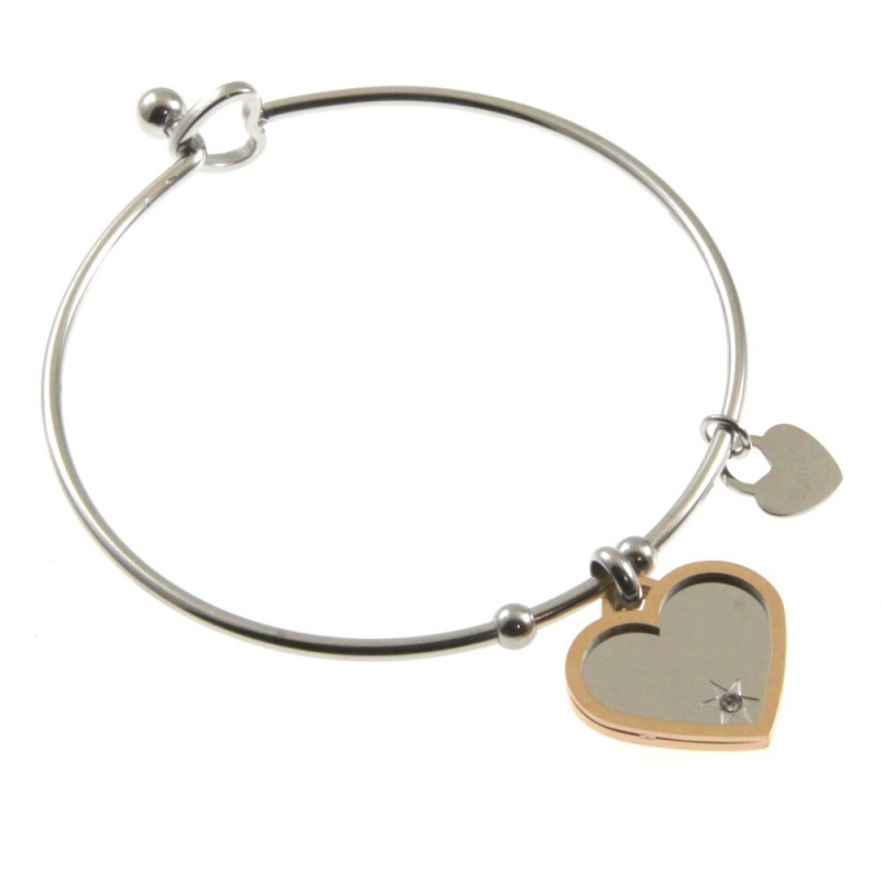 bracciale donna rigido con cuore in acciaio