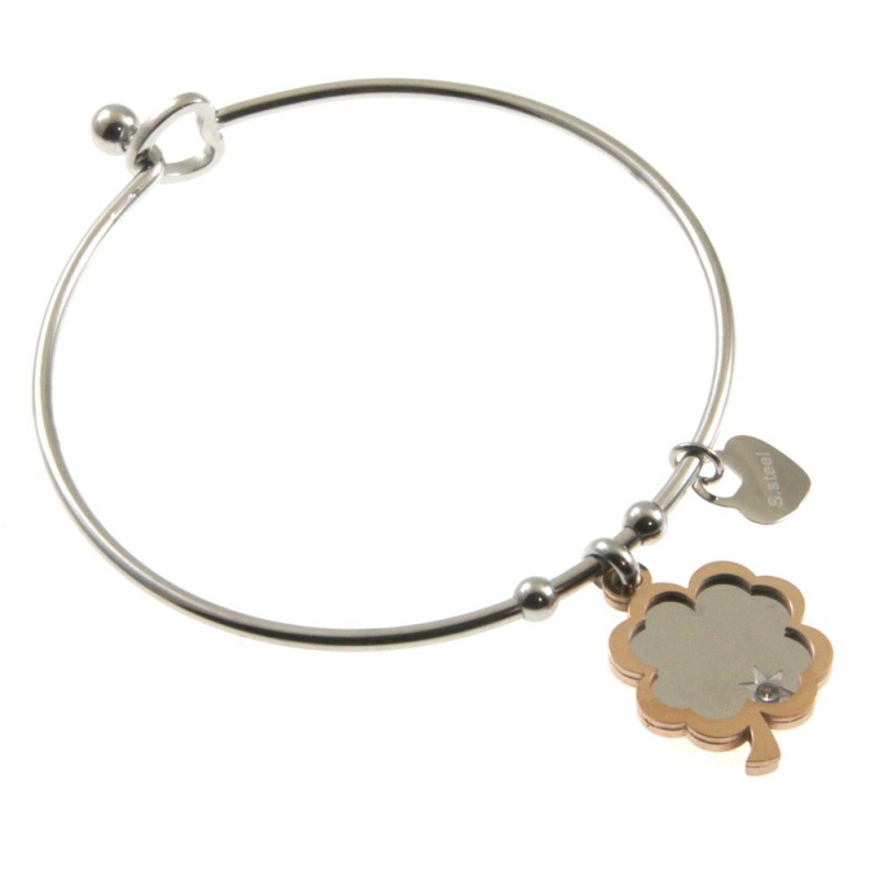 bracciale donna rigido con quadrifolgio in acciaio
