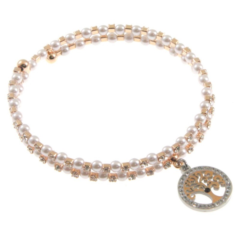 bracciale donna rigido perle strass e albero della vita