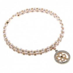 bracciale donna rigido perle strass e quadrifoglio