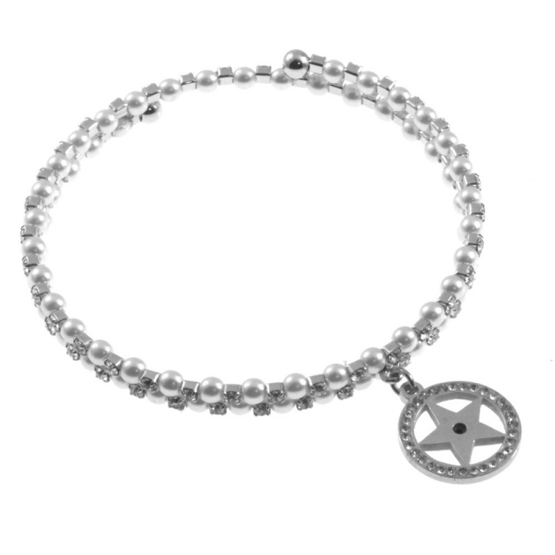 bracciale donna rigido perle strass e stellina