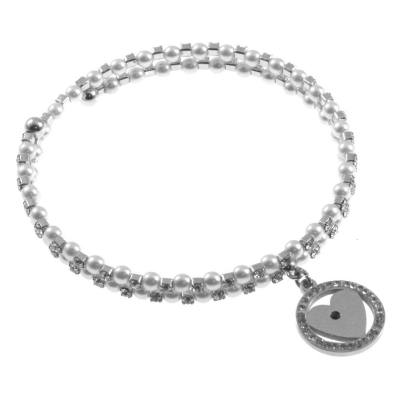 bracciale donna rigido perle strass e cuore