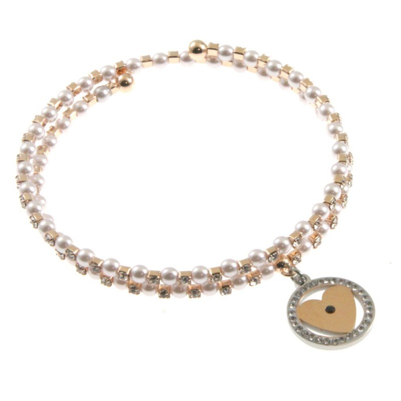 bracciale donna rigido perle strass e cuore