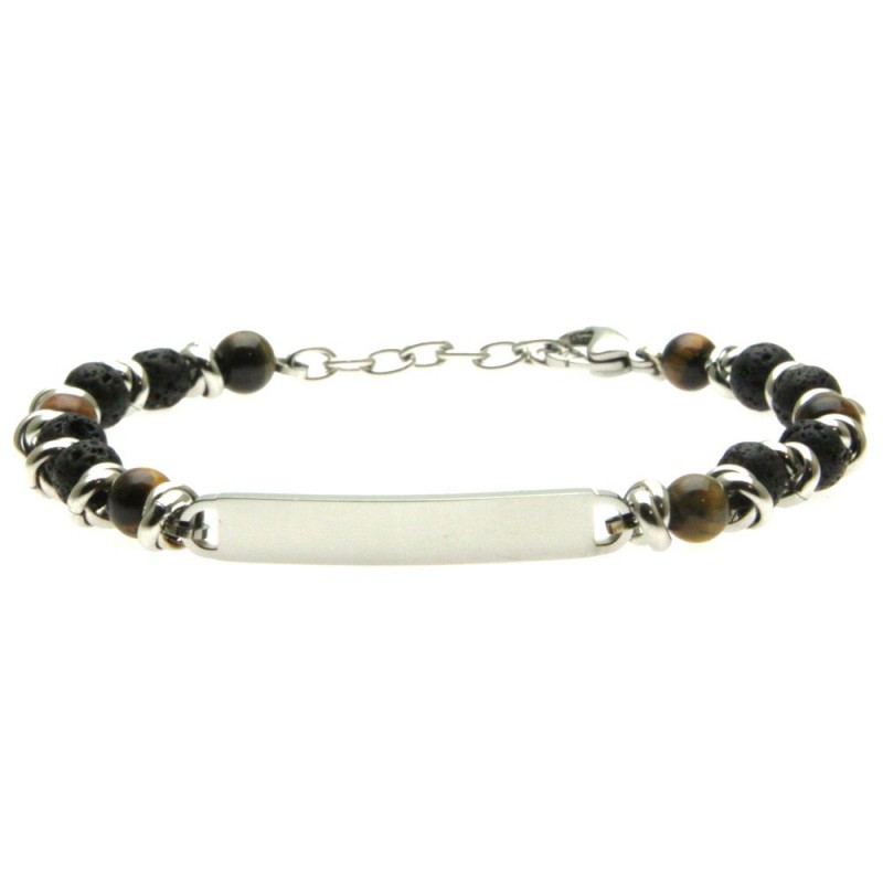bracciale uomo pietre e piastra in acciaio