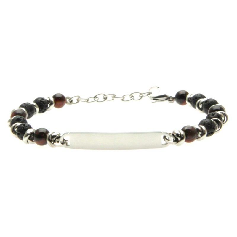 bracciale uomo pietre e piastra in acciaio