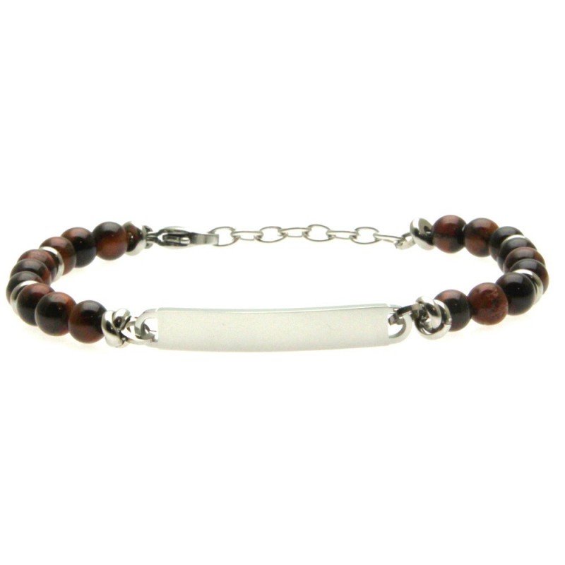 bracciale uomo pietre e piastra in acciaio