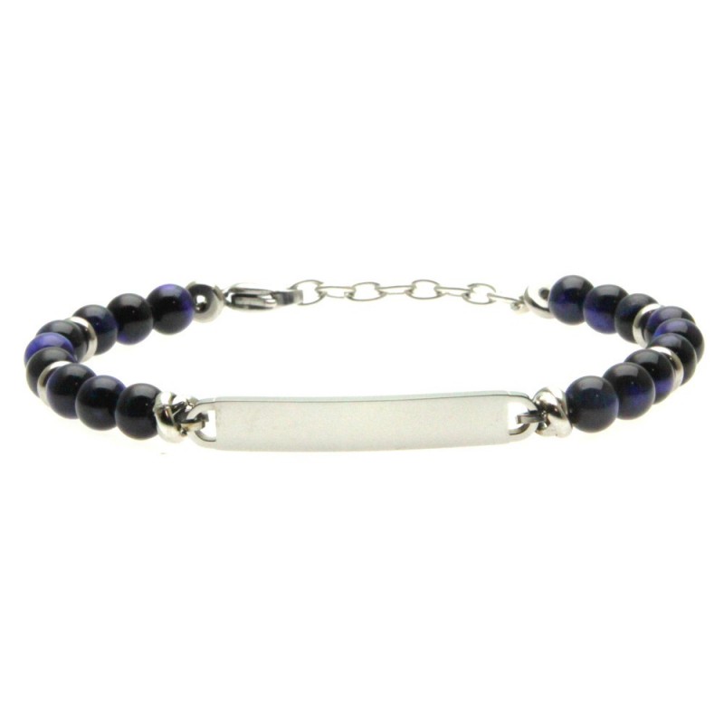 bracciale uomo pietre e piastra in acciaio