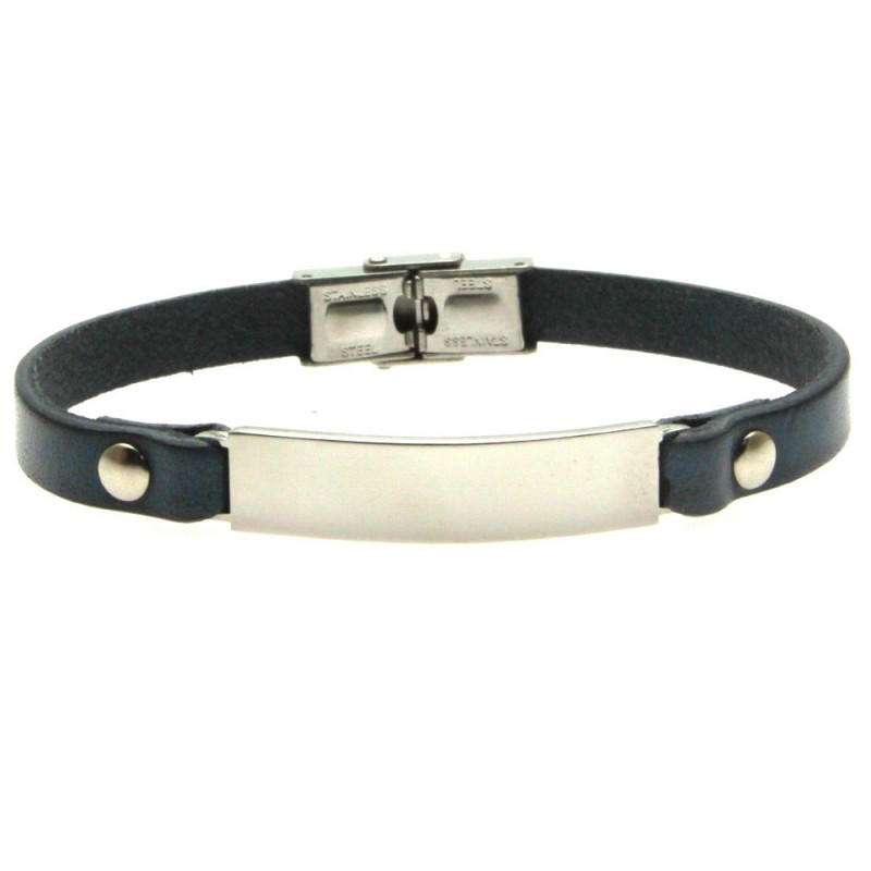 bracciale pelle uomo piastra acciaio