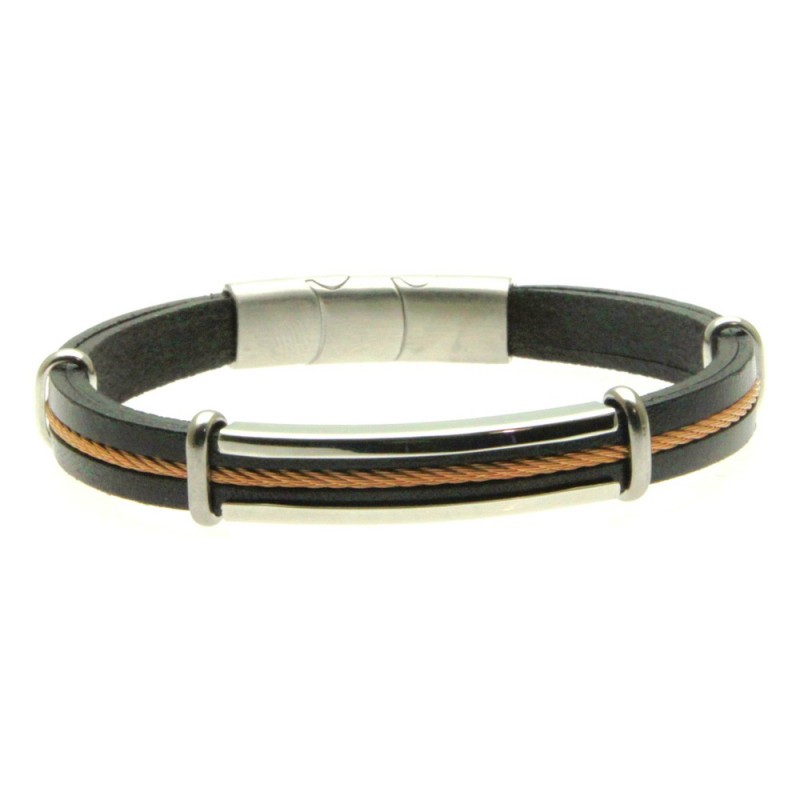 bracciale pelle uomo e cavetto acciaio