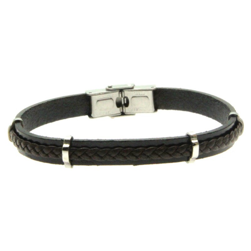 bracciale pelle uomo e acciaio