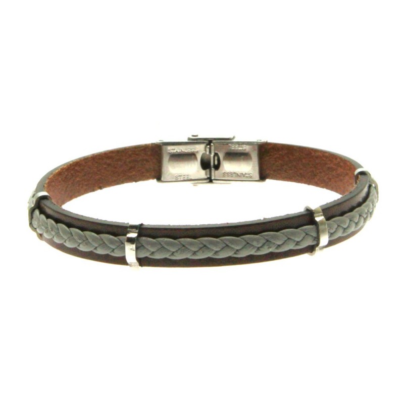 bracciale pelle uomo e acciaio