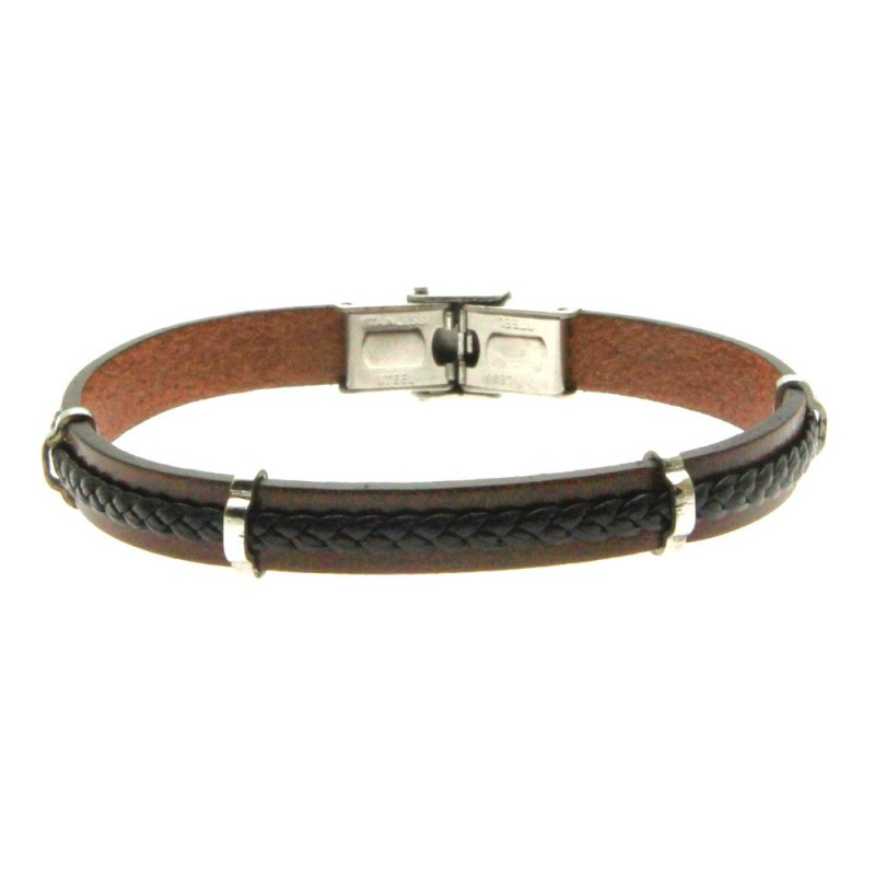bracciale pelle uomo e acciaio