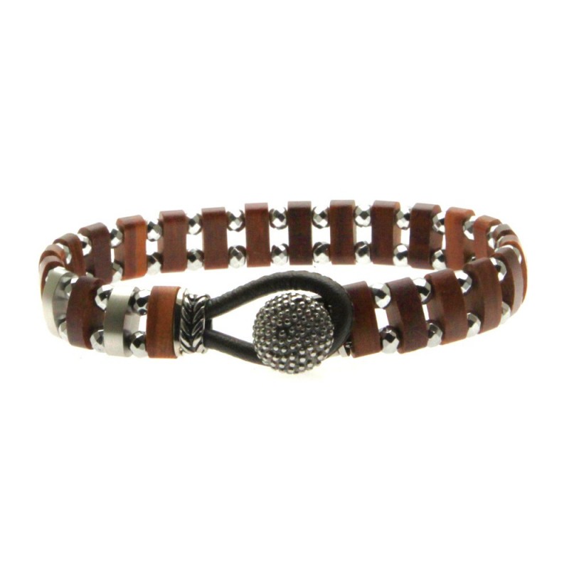 bracciale uomo legno e palline diamantate