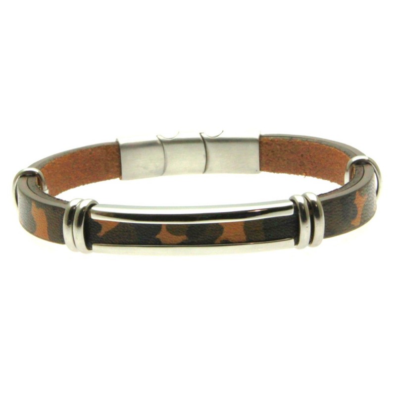 bracciale in pelle mimetica uomo e acciaio