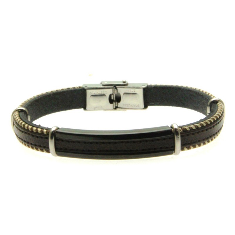 bracciale uomo pelle e acciaio