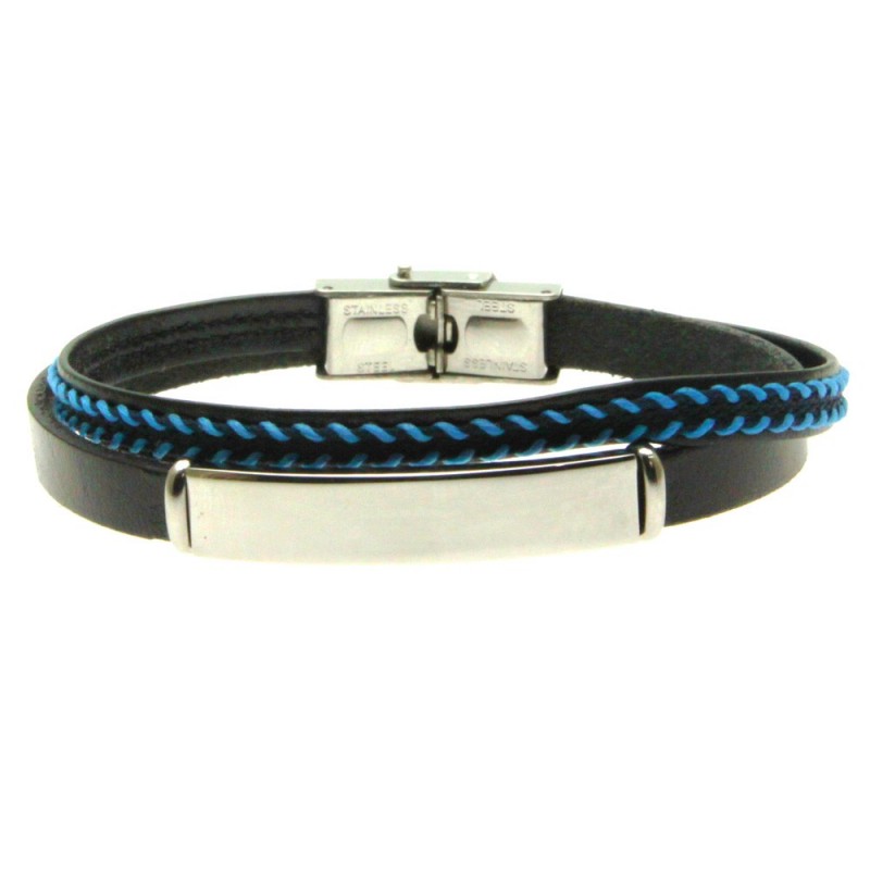 bracciale pelle uomo e piastra in acciaio