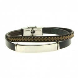 bracciale pelle uomo e piastra in acciaio