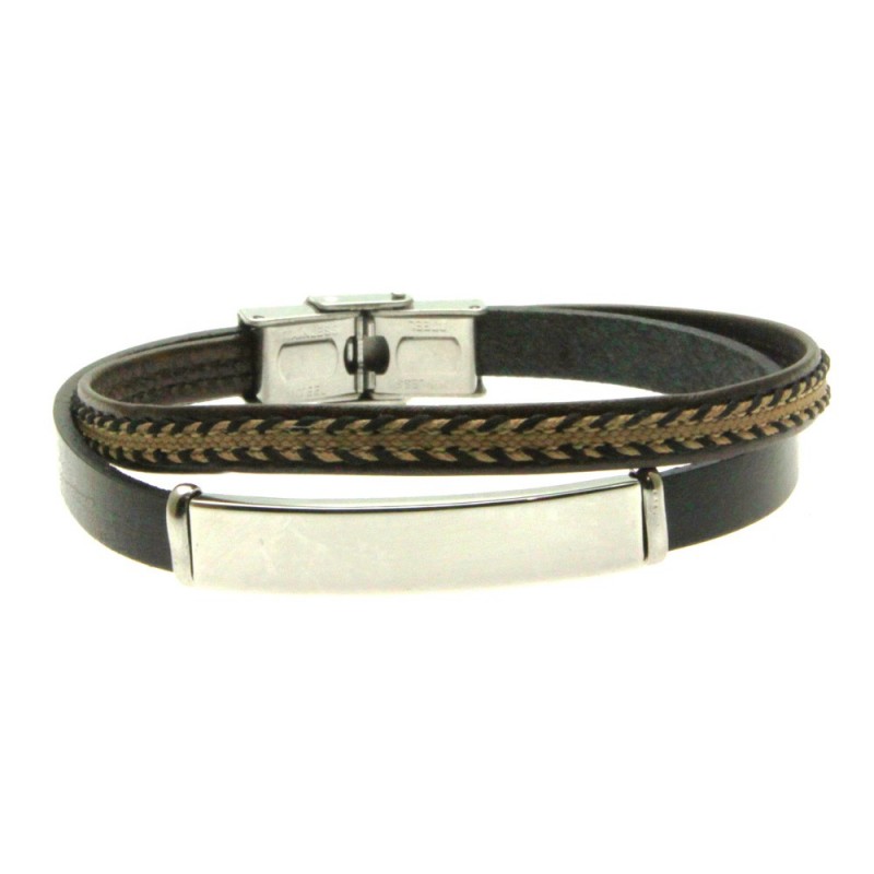 bracciale pelle uomo e piastra in acciaio