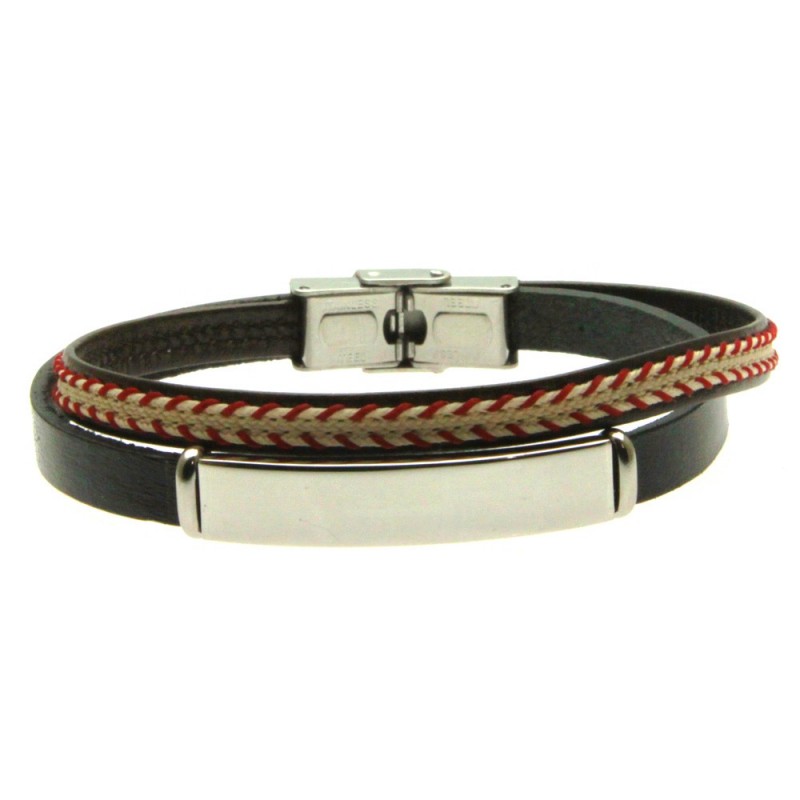 bracciale pelle uomo e piastra in acciaio