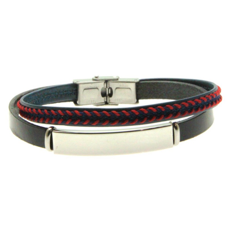 bracciale pelle uomo e piastra in acciaio
