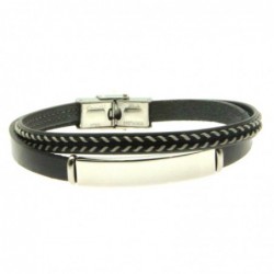 bracciale pelle uomo e piastra in acciaio