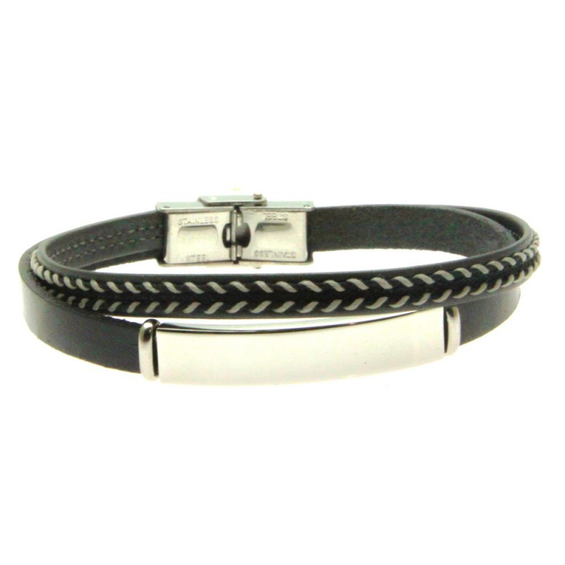 bracciale pelle uomo e piastra in acciaio