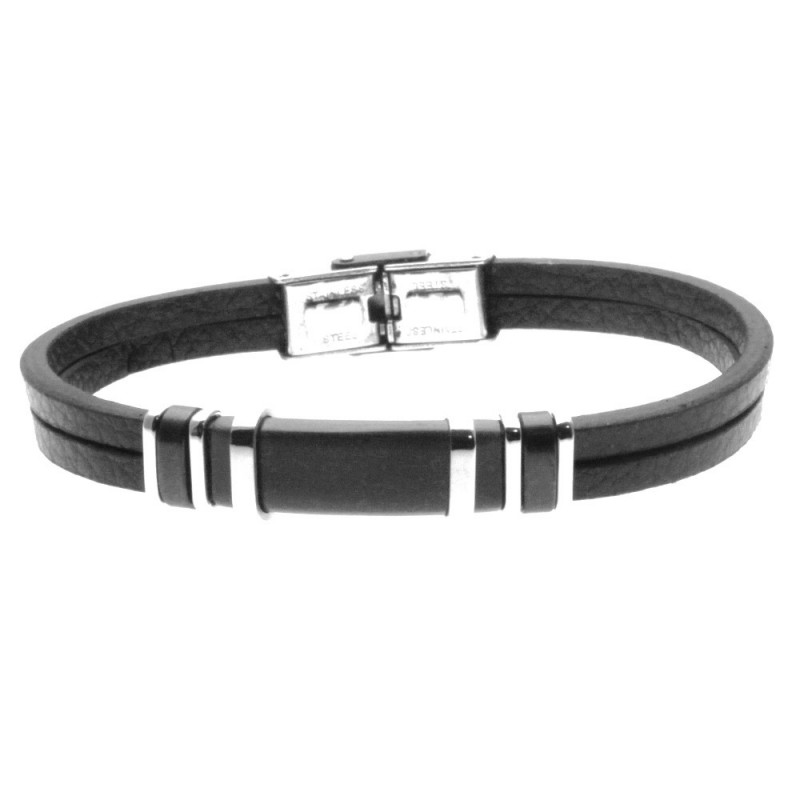 bracciale pelle uomo e piastra in acciaio
