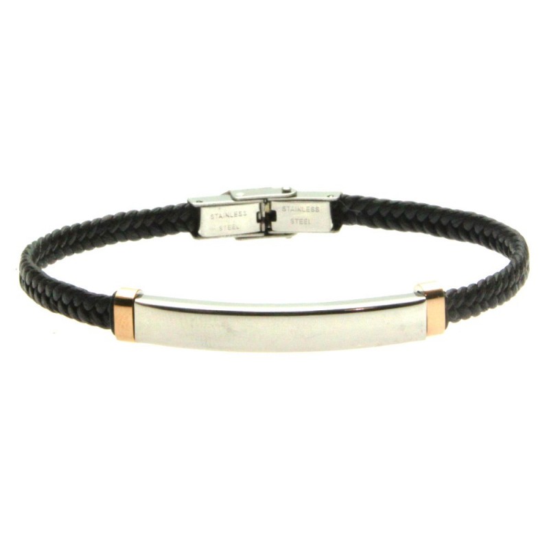 bracciale pelle umo con piastra acciaio