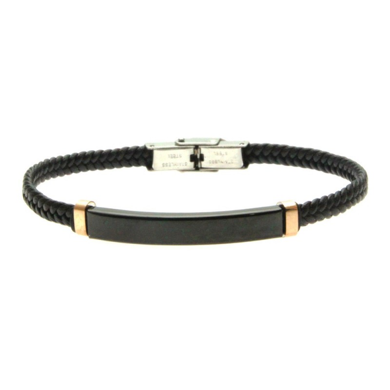 bracciale pelle umo con piastra acciaio