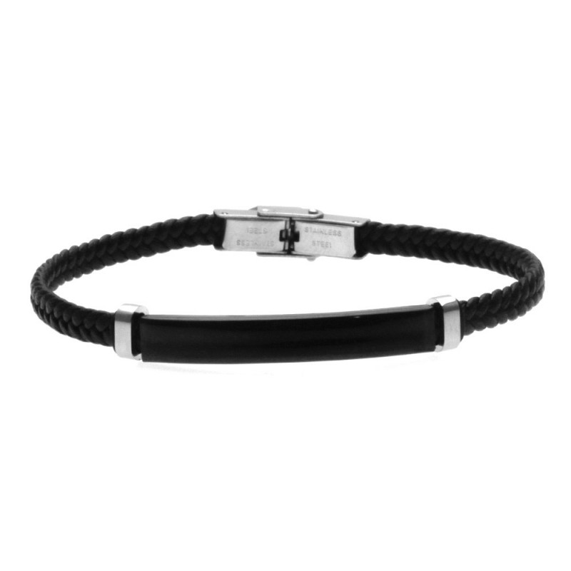 bracciale pelle umo con piastra acciaio