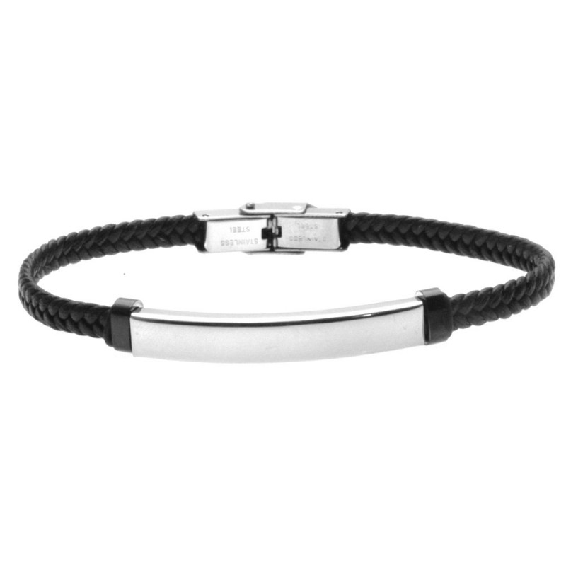 bracciale pelle umo con piastra acciaio