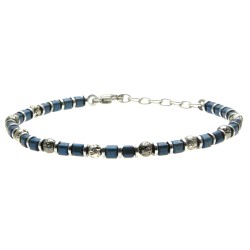 bracciale uomo acciaio e pietra lavica