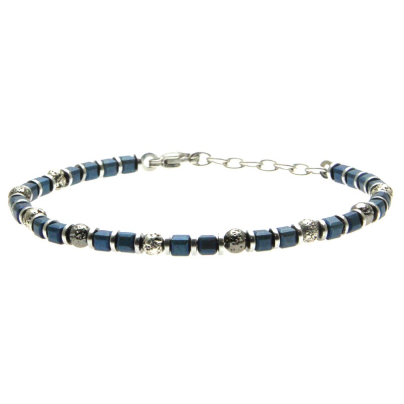 bracciale uomo acciaio e pietra lavica