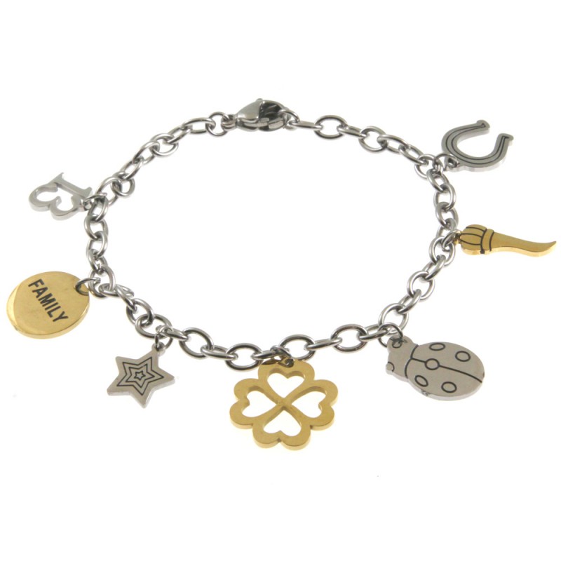 bracciale donna portafortuna acciaio