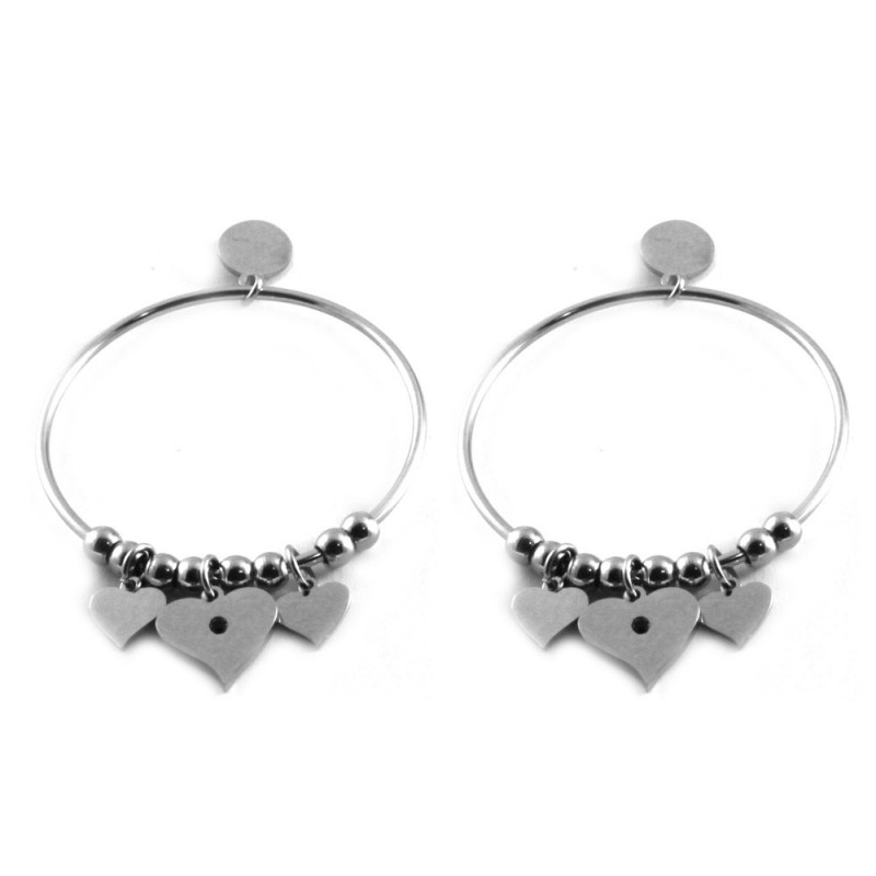 orecchini donna pendenti con cuori in acciaio