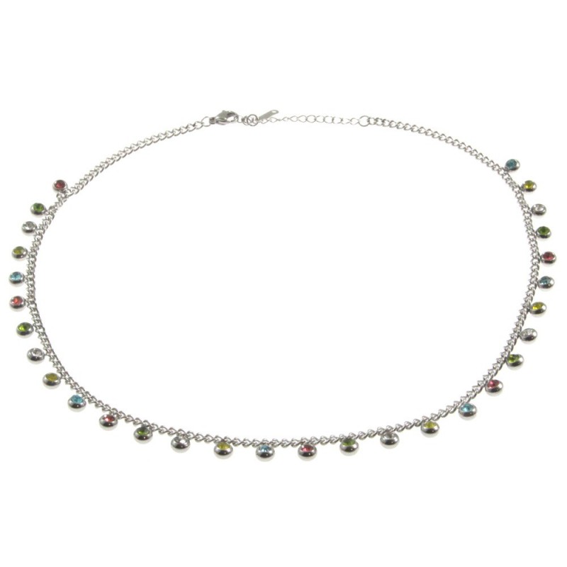 girocollo donna in acciaio con strass colorati